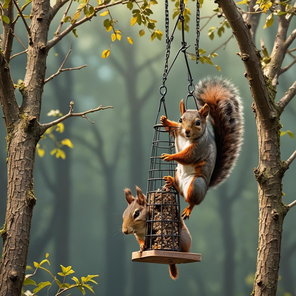 Hyperrealistic Squirrel Feasting Upside Down in 8k