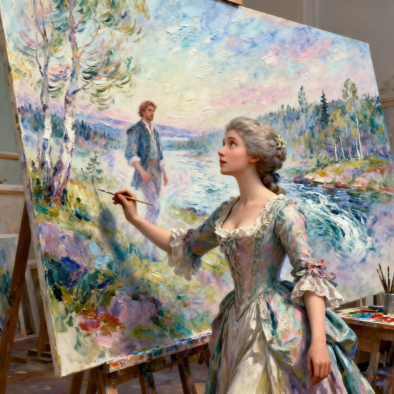 Artist Enters Animated Nordic Landscape Painting