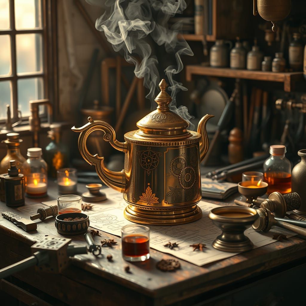 Steampunk Teapot with Brass and Gearwork Details