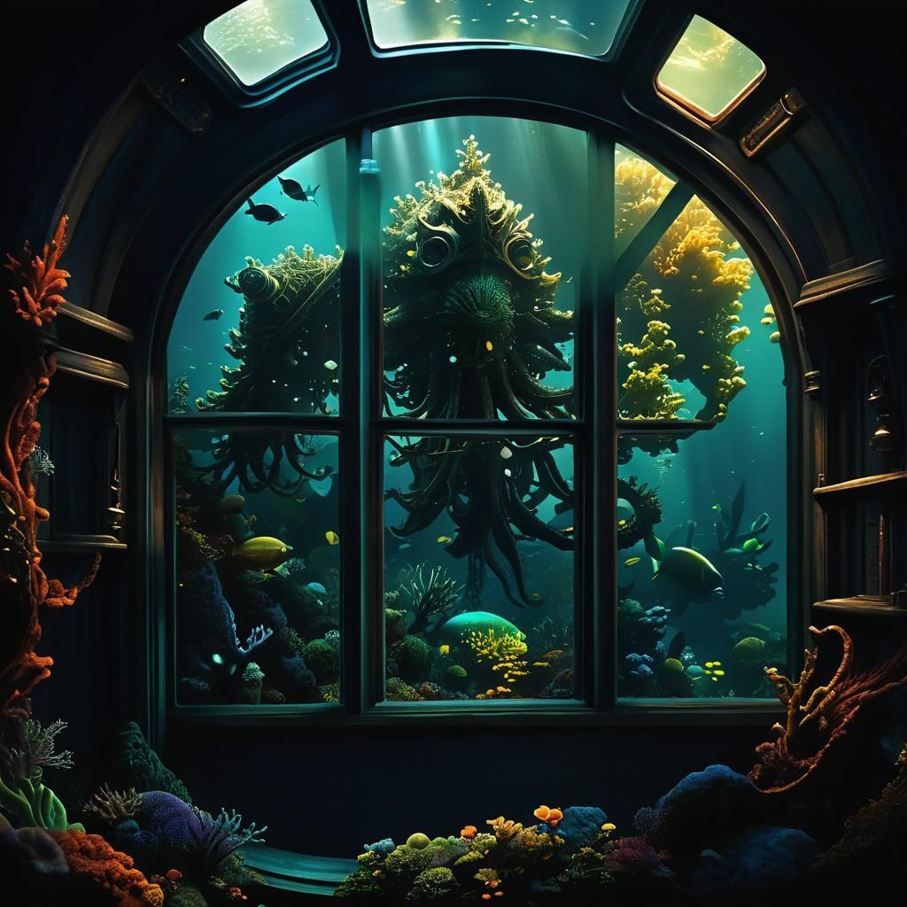 Underwater Creatures Looming: Jules Verne Illustration