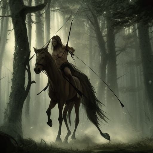 Centaur Archer in Dark Forest: Fantasy Art