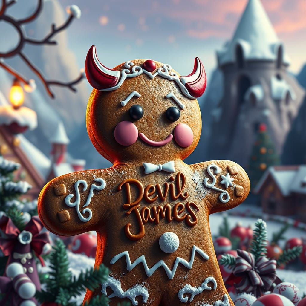 Whimsical Gingerbread Man in a Fantastical Landscape