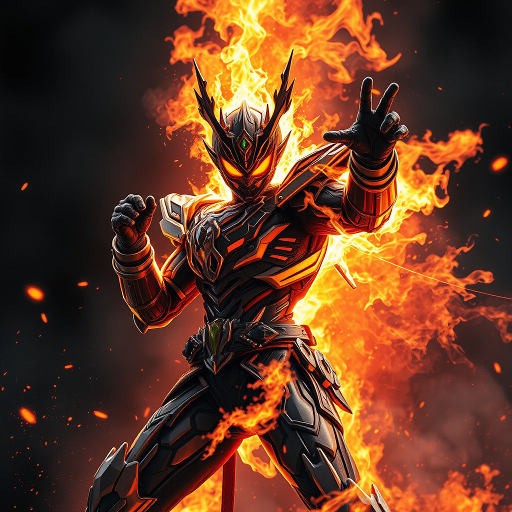 Fiery Armored Hero in Dark Fantasy Style