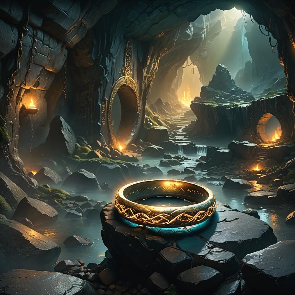 Mystical Cave: The One Ring in Golden Light