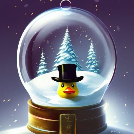 Top Hatted Duck in Snow Globe: Anime Style
