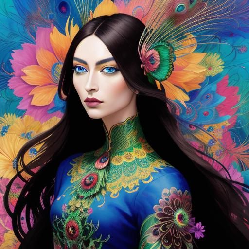 Dragon Peacock Woman in Abstract Expressionism Style