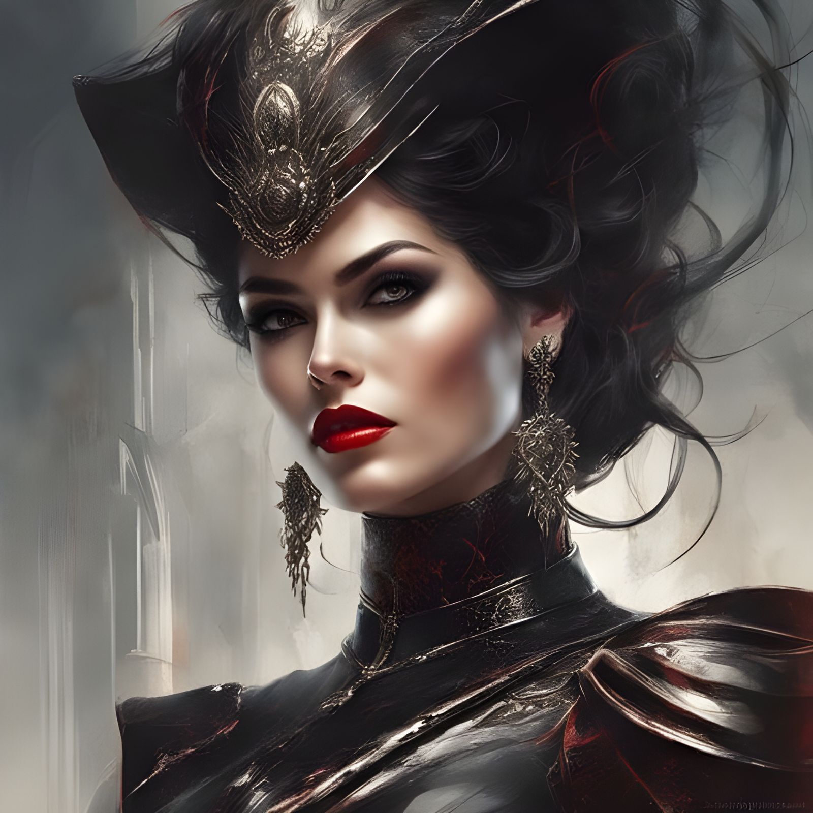 Glamorous Italian Mistress Portrait in the Style of Royo