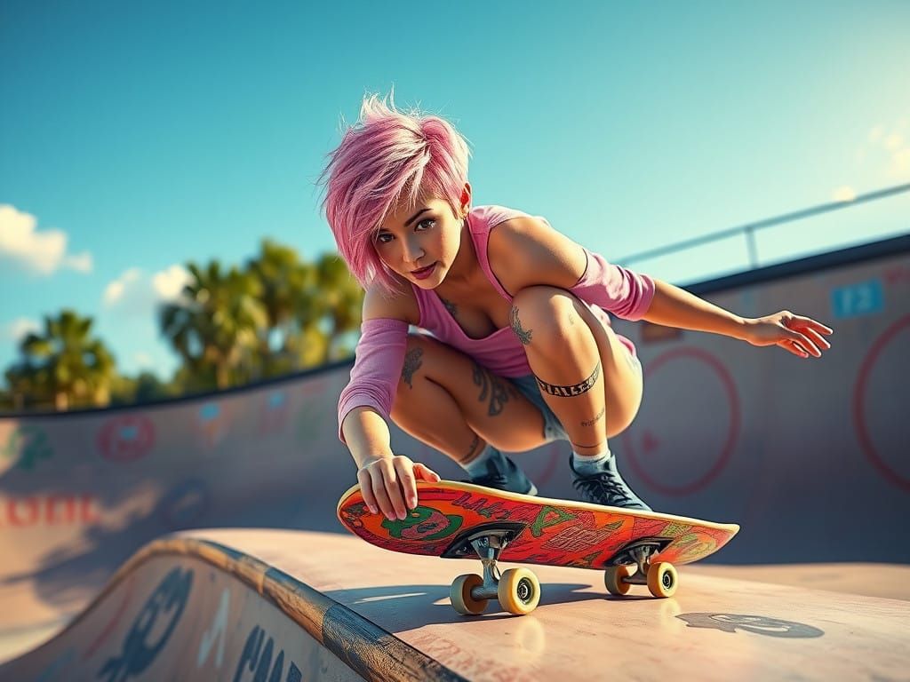 Surreal Portrait of a Skater Girl in Vibrant Realism
