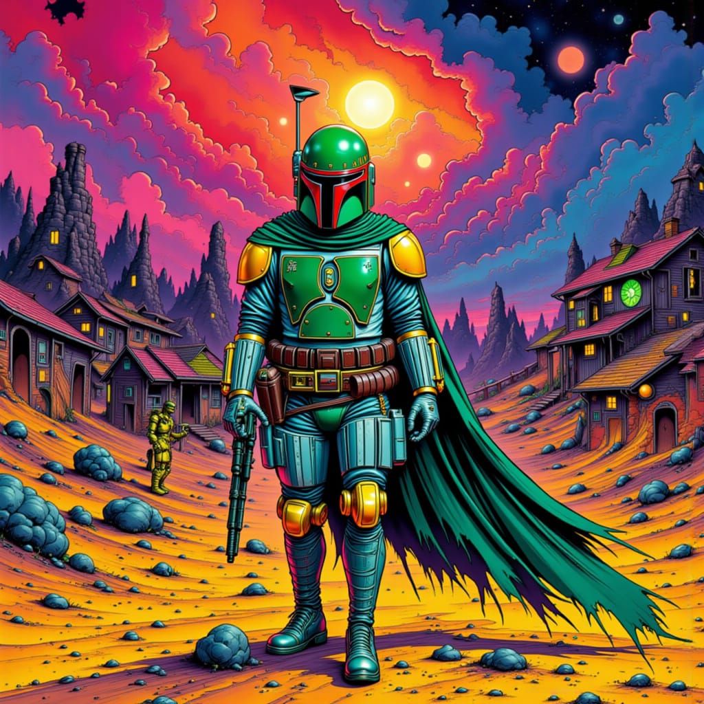 Boba Fett Cartoon on Alien Planet