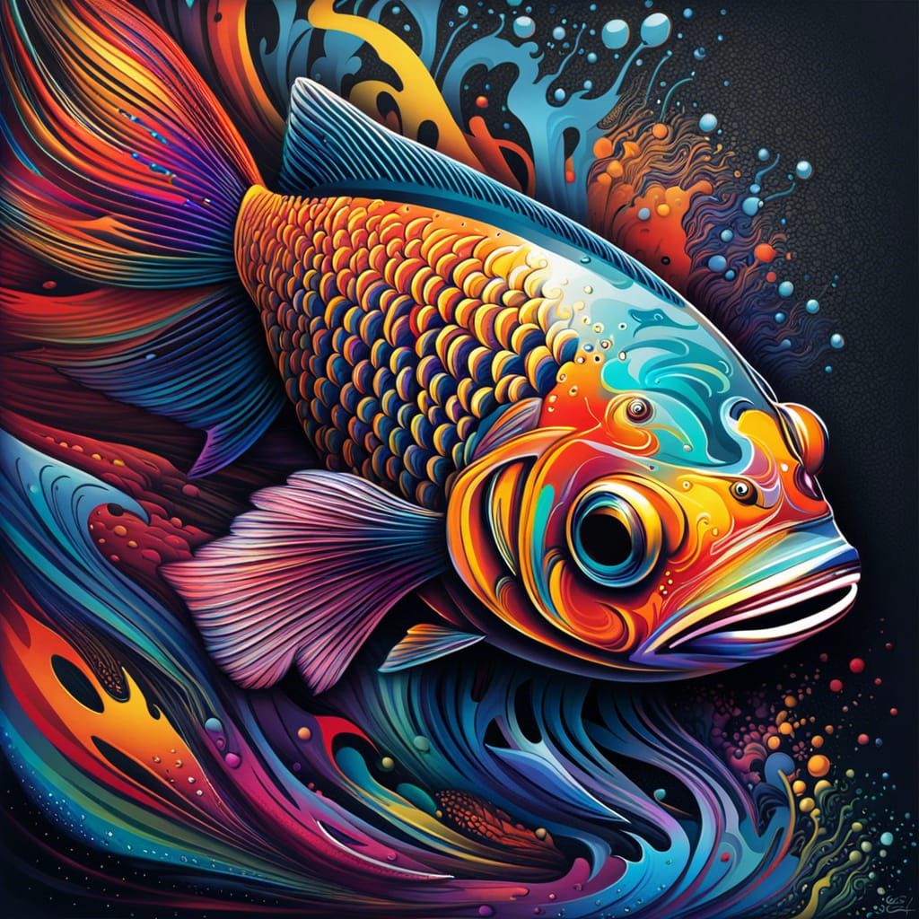 Abstract Fractal Fish in Graffiti Art Style