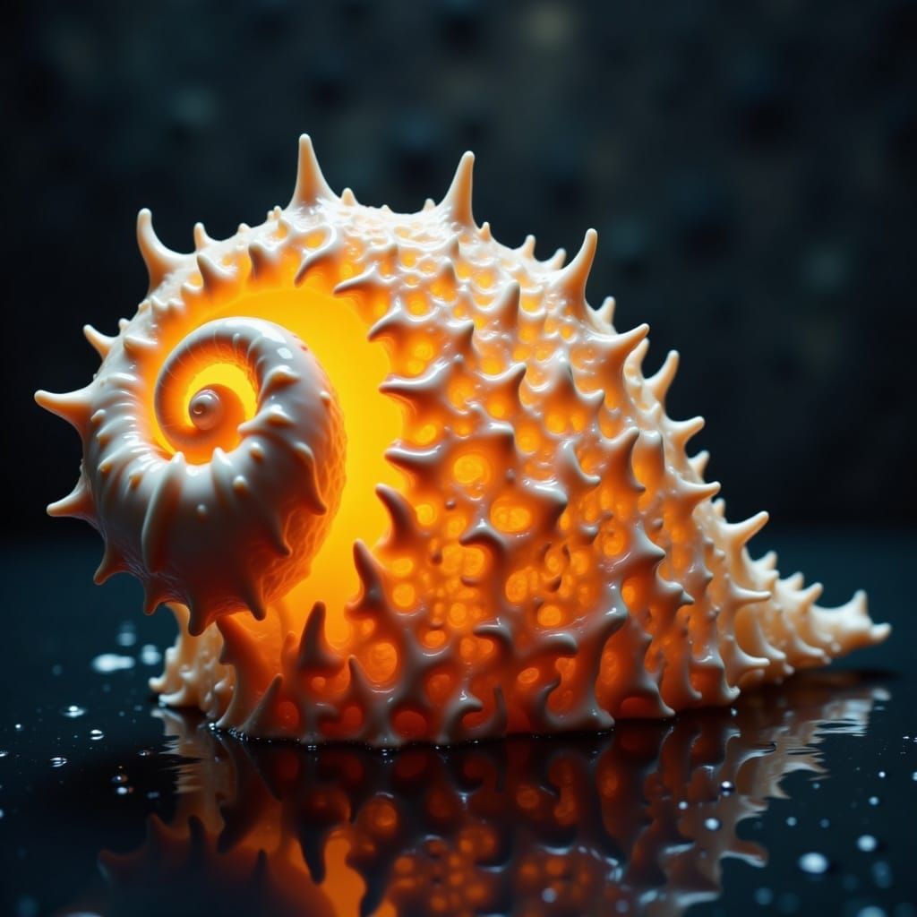 Glowing Conch Shell with Fractal Patterns in Subrealismo Sty...