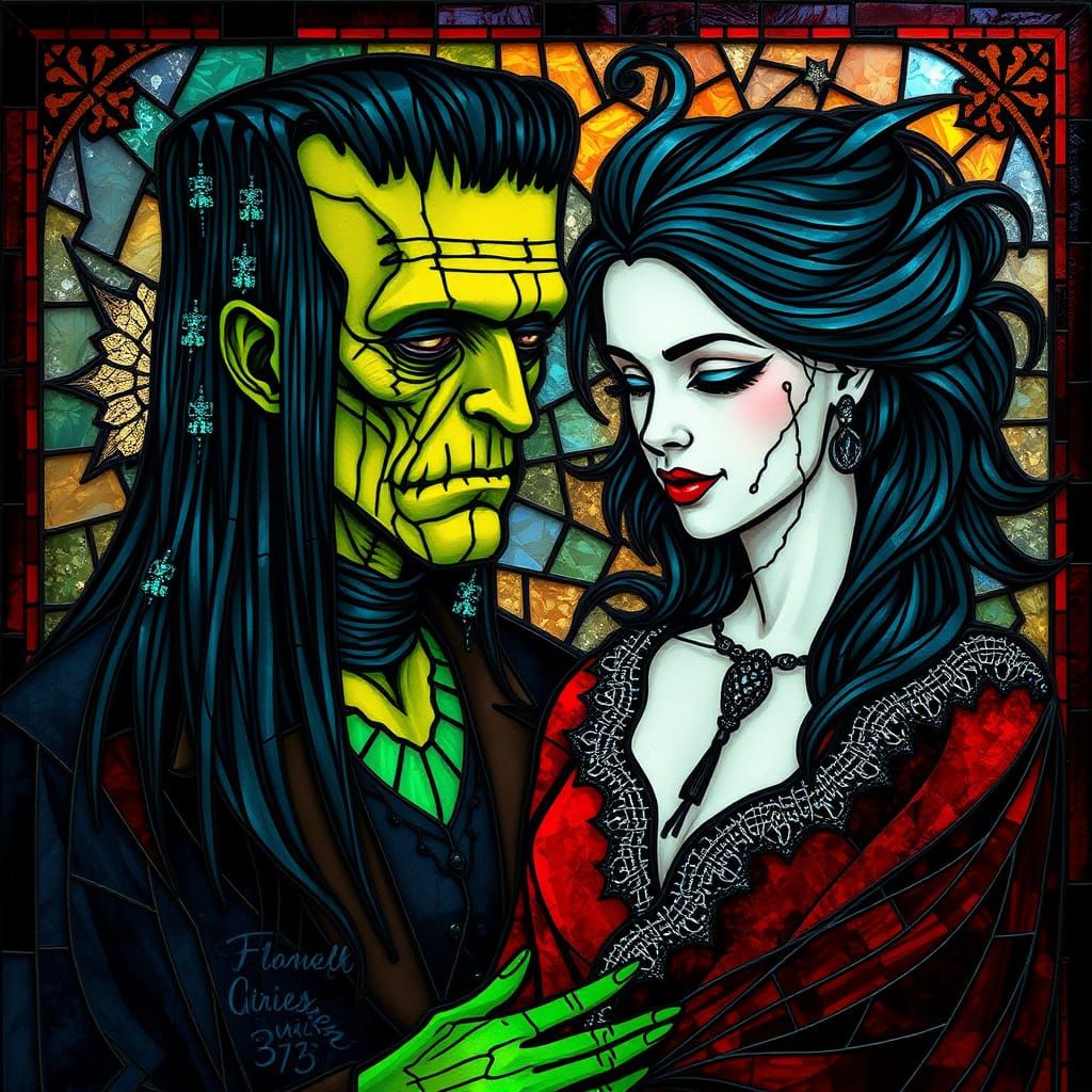 Ethereal Gothic Stained Glass Masterpiece of Frankenstein's ...