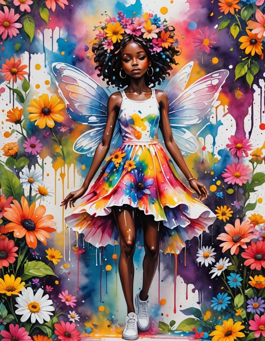 Melanin Fairy in Graffiti Art with Neon Glow