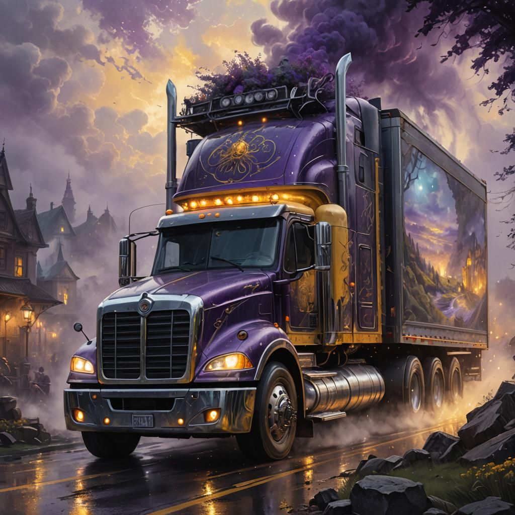 Semi Truck in Ethereal Charcoal Drawing