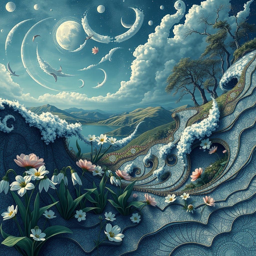 Wistful Nostalgia in Whimsical, Abstract Nature Scene