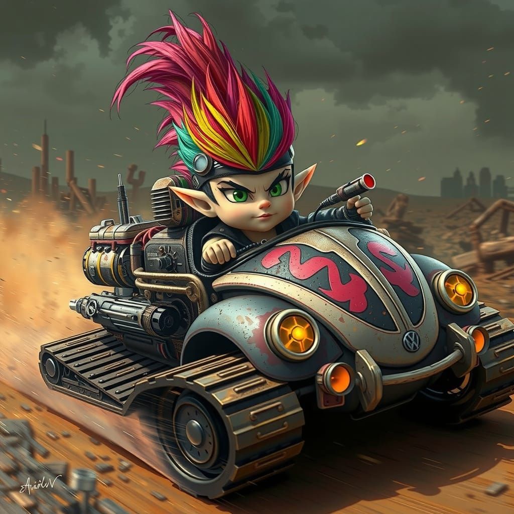 Dieselpunk Troll Races Through Apocalyptic Wasteland