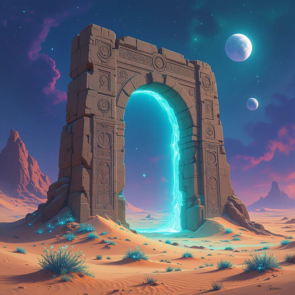 Alien Desert Archway with Bioluminescent Flora