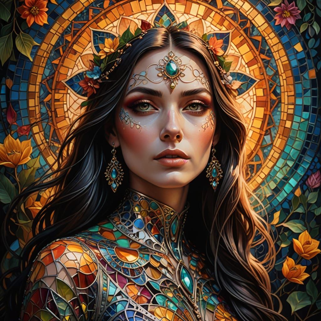 Divine Beings Floating in Cosmic Light with Painterly Brushs...