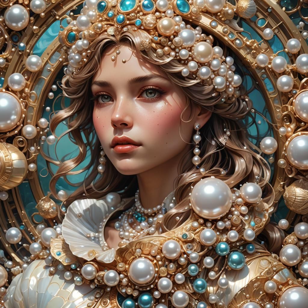 Opalescent Shell Bursting with Pearls: Digital Art