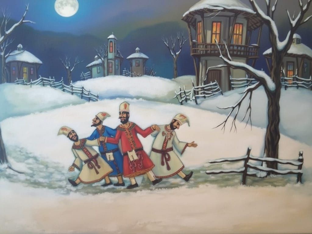 Drunken Orthodox Priests in Winter, Naive Art