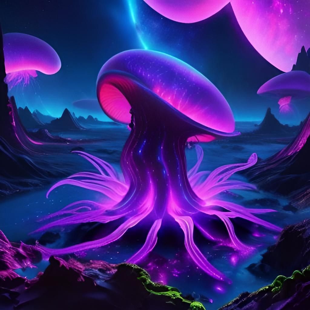 Bioluminescent Squid on a Volcano Planet