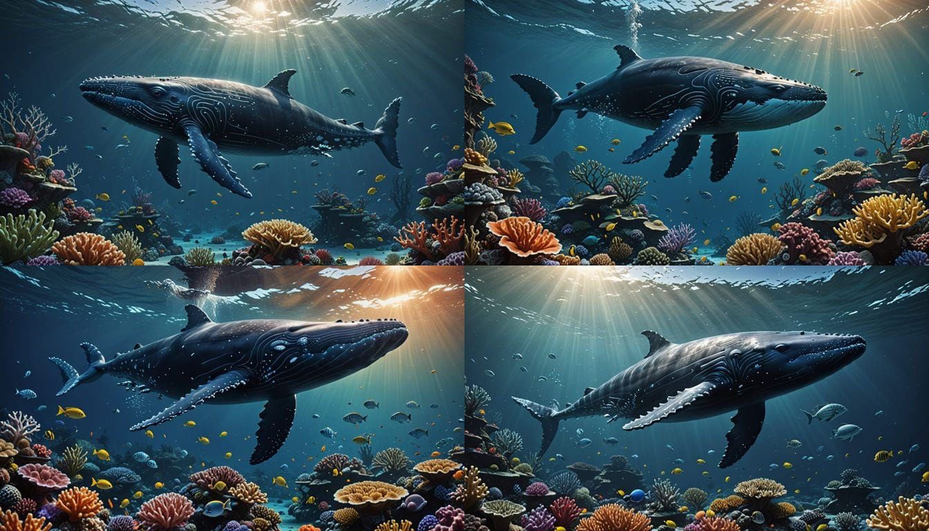 Underwater Scene: Coral Reefs and Humpback Whale