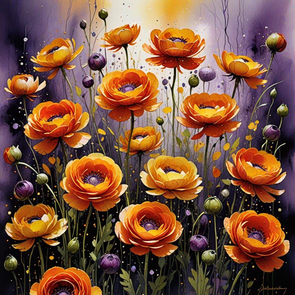 Romantic Ranunculus Blooms in Vibrant Watercolor