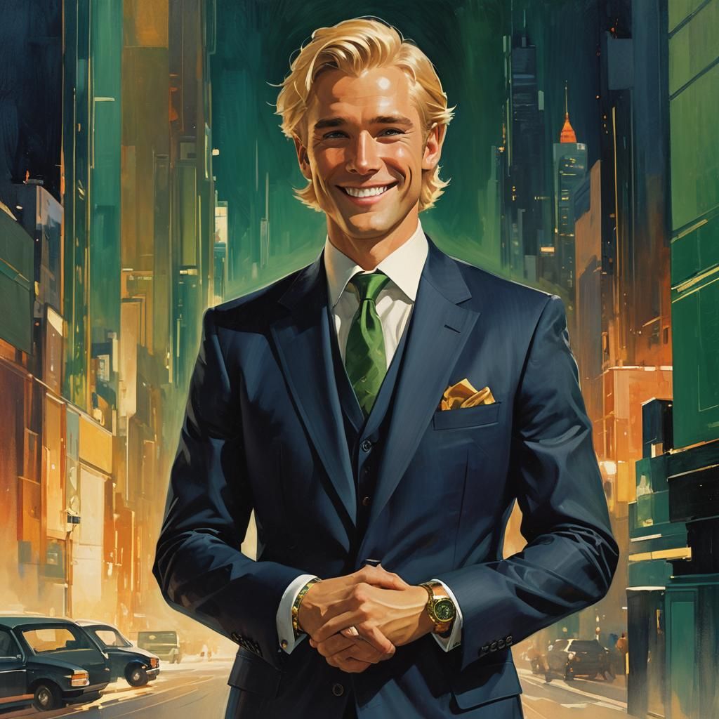 Charming Businessman with Celtic Bracelet in Futuristic Styl...