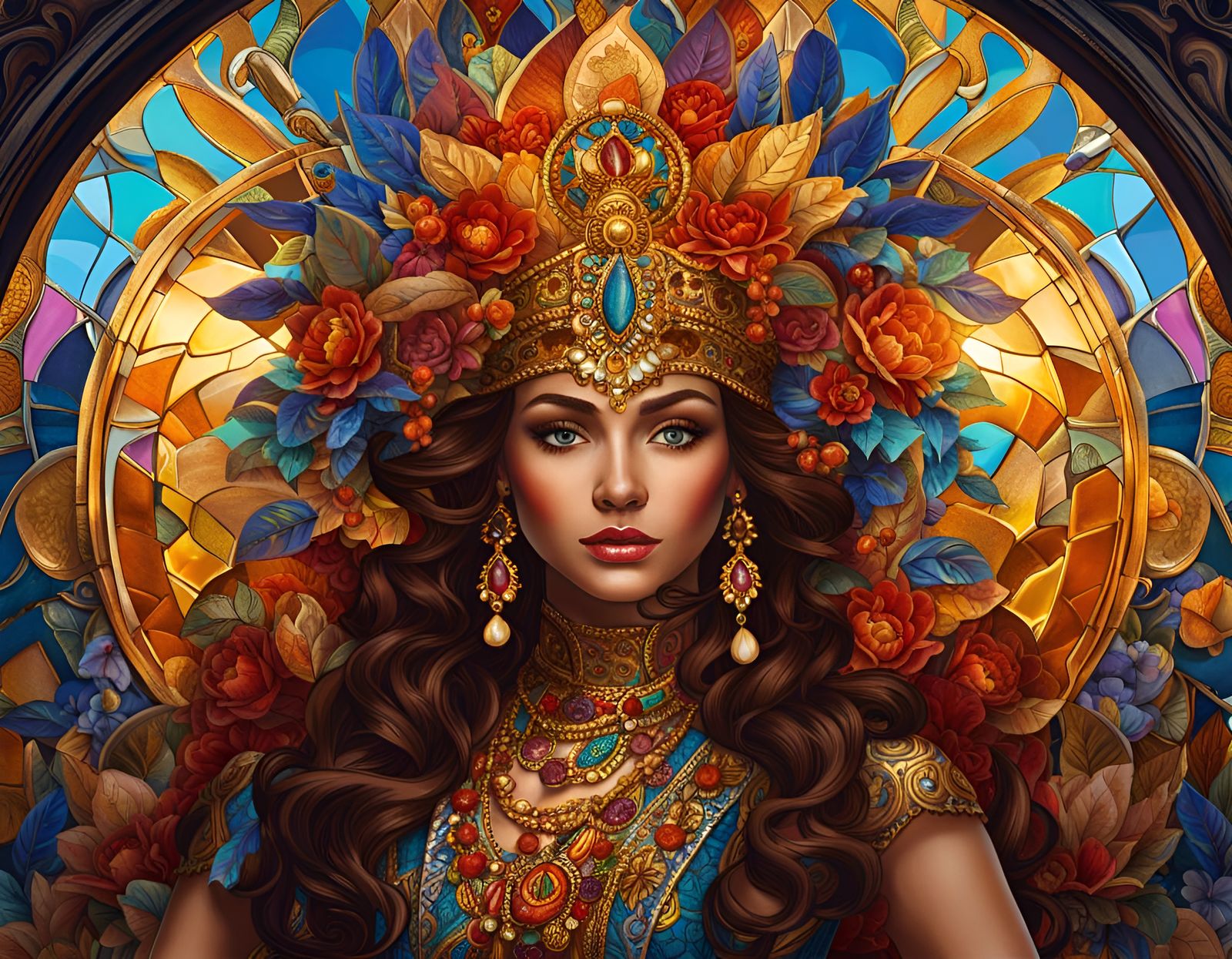 Raphaelite Lady with Stained Glass Crown