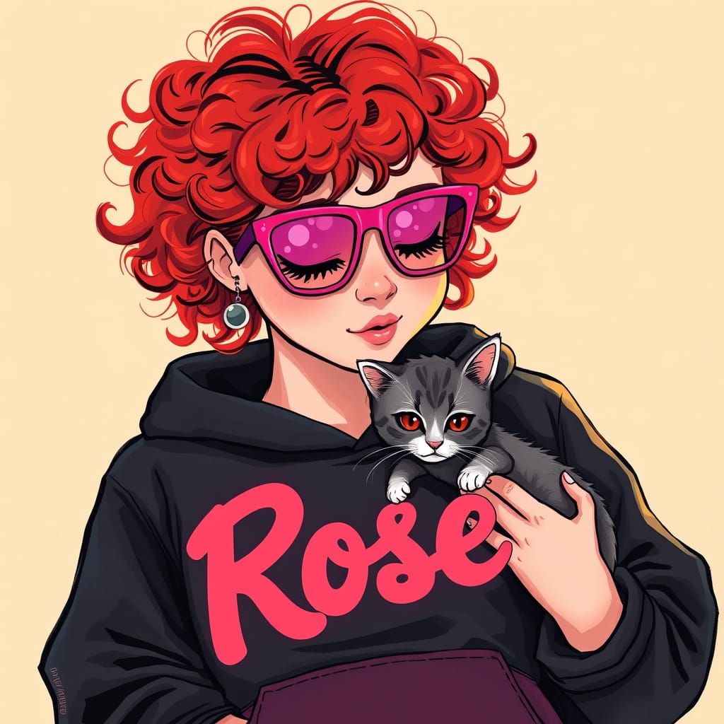 Girl with Cat and Bold Hoodie in Soft Lighting