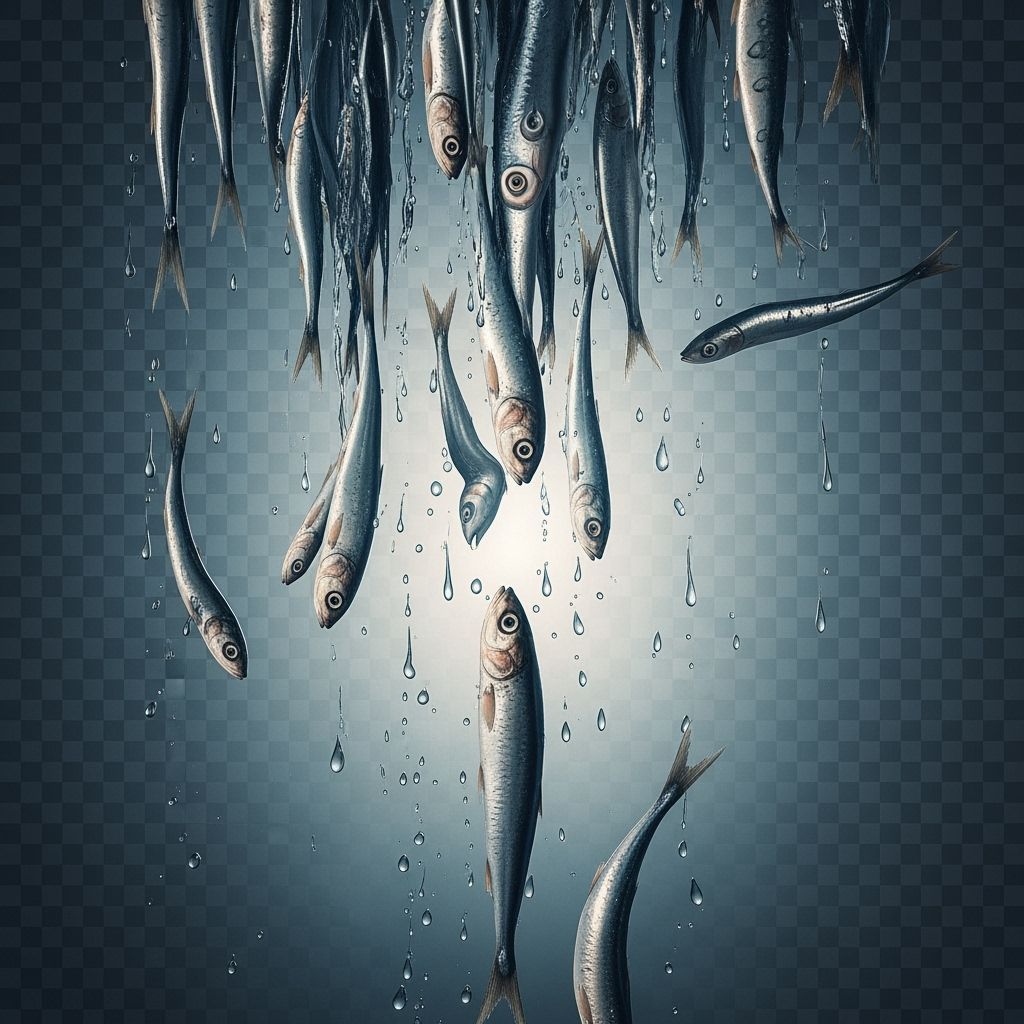 Surreal Sardine Rain in Dreamlike Style