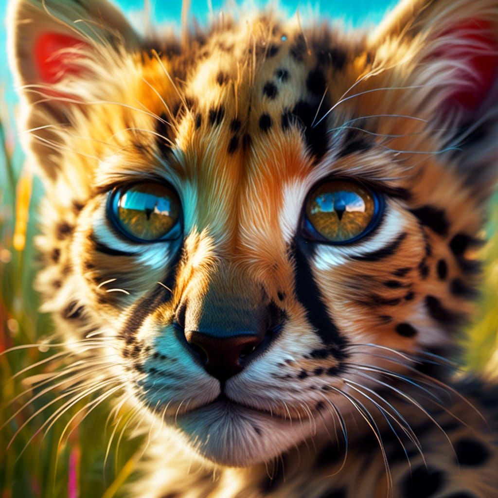 Adorable Cheetah Kitten in Grassy Sunlight
