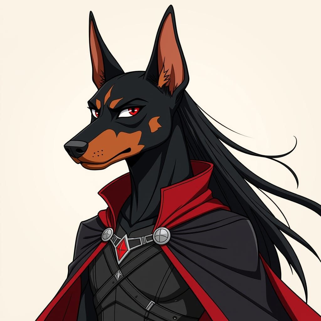 Anthropomorphic Doberman in Anime Style