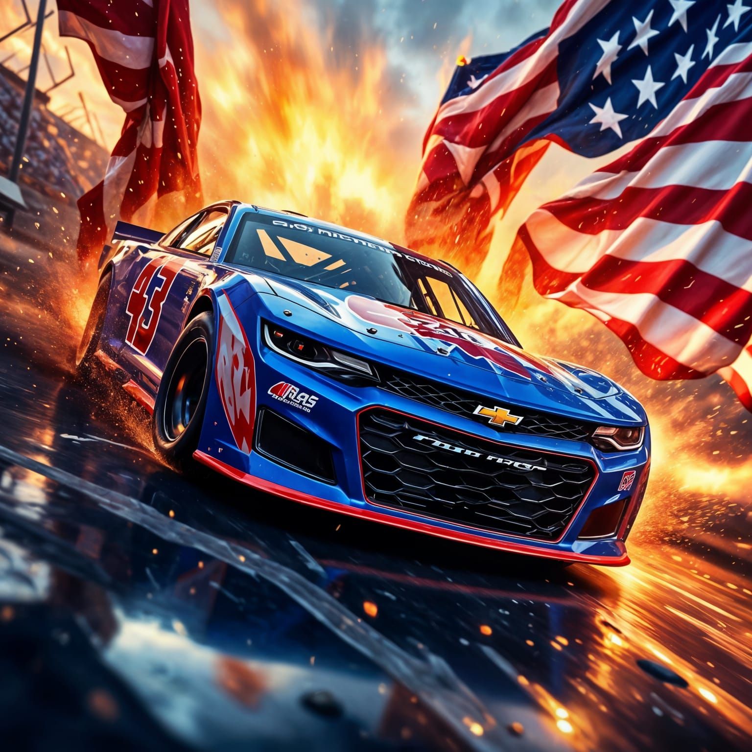 Richard Petty's #43 NASCAR Car in Erupting Checkered Flag Gl...