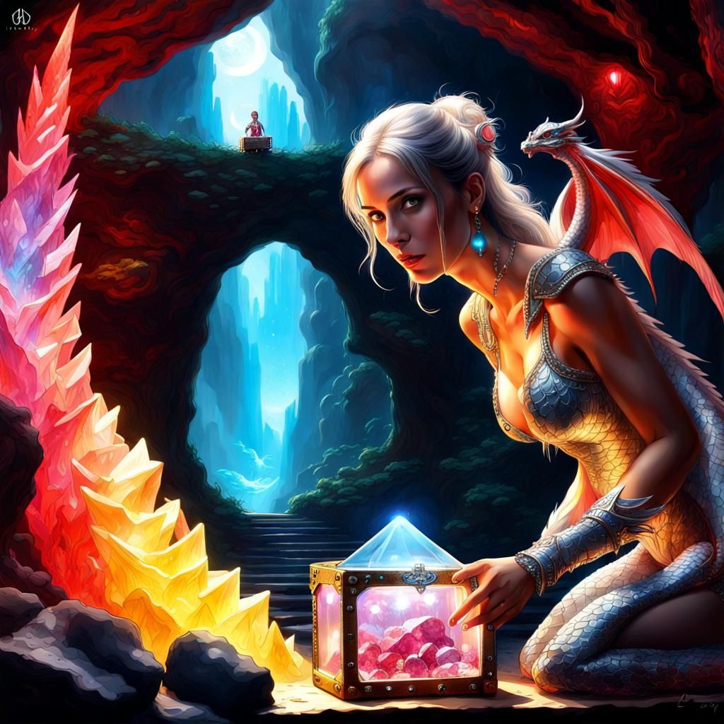 Dragon and Girl Guarding Crystal Treasure Cave