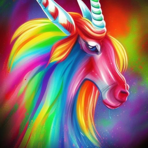 Hyperrealistic Rainbow Unicorn in Splash Art Style