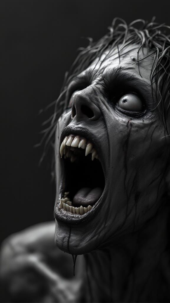 Surreal Horror Figure Emerges in Monochrome Abstraction