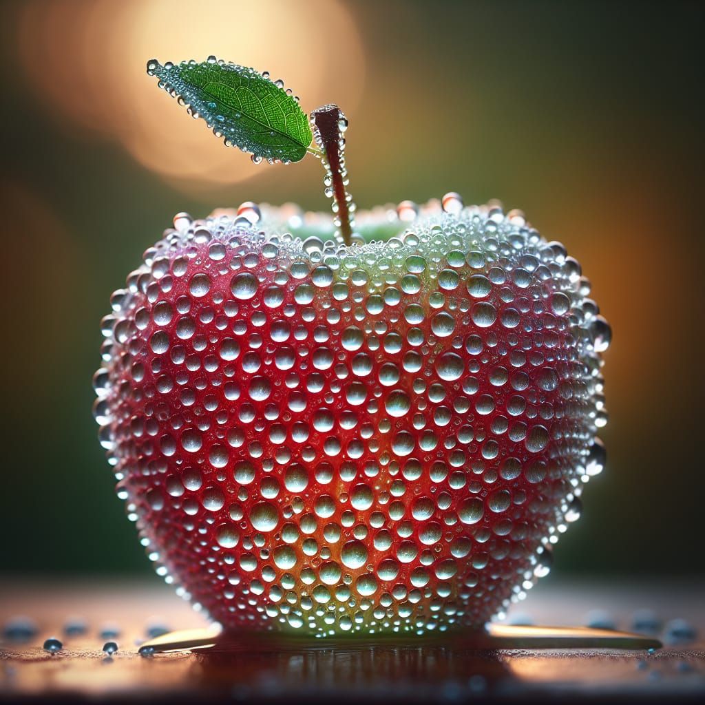 Glistening Water Droplet Apple in Vivid Luminescence