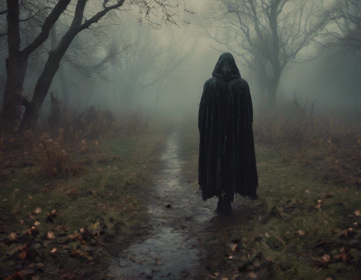 Eerie Hooded Ghost in Haunted Village