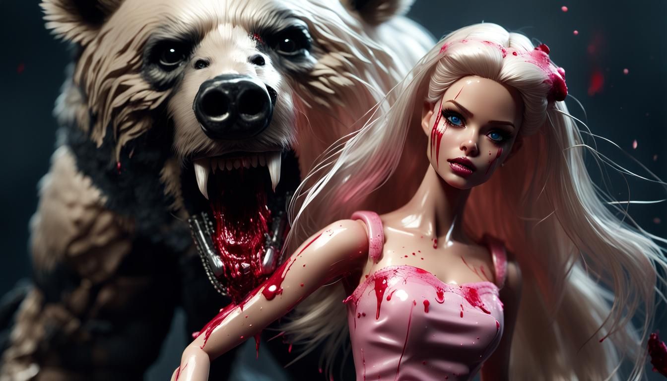 Creepy Horror Barbie with Attacking Bear Accessories