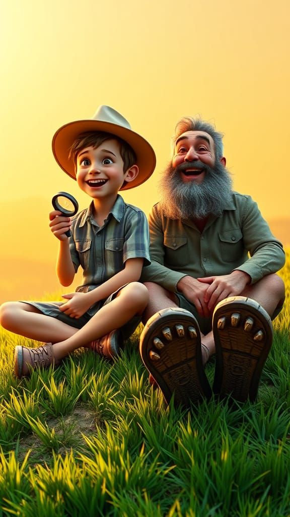 Joyful Grandfather and Grandson in a Vibrant Savannah Scene