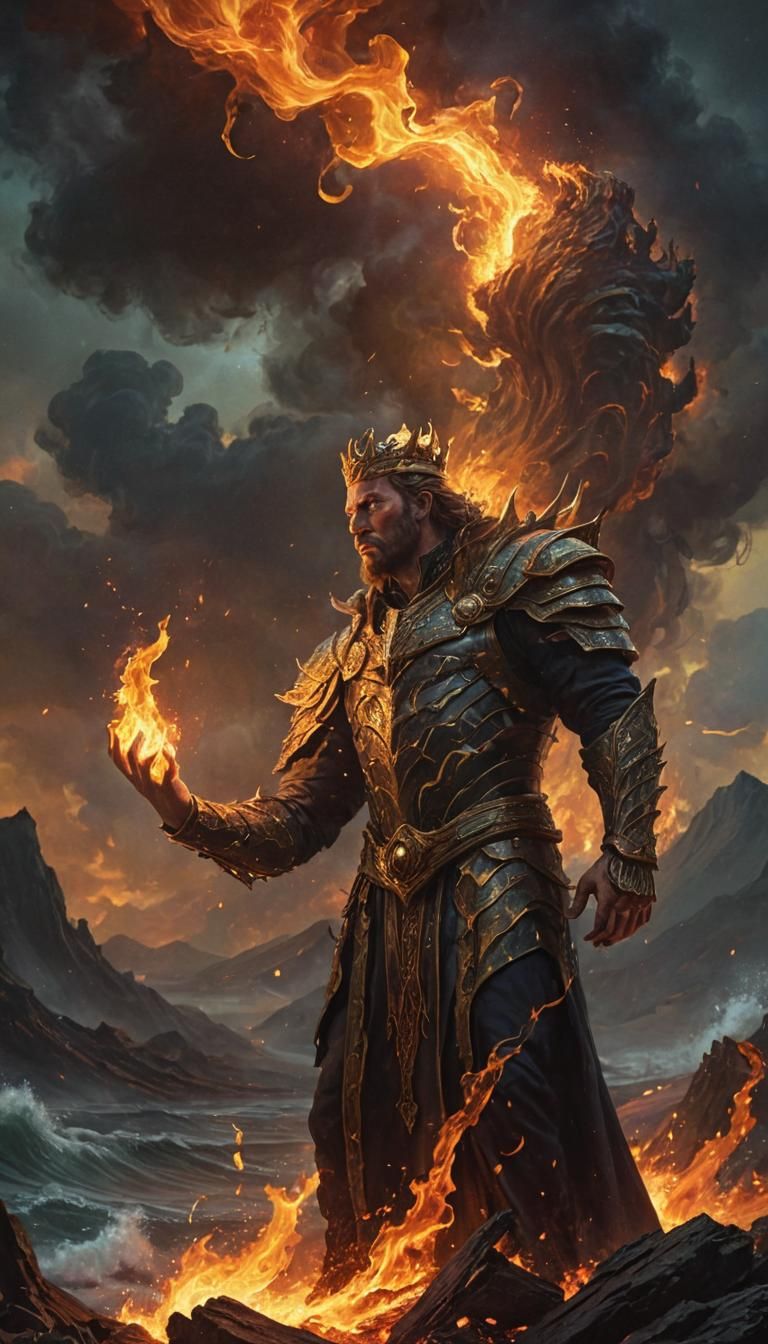 King of Flames Conjuring Firestorms: Digital Art
