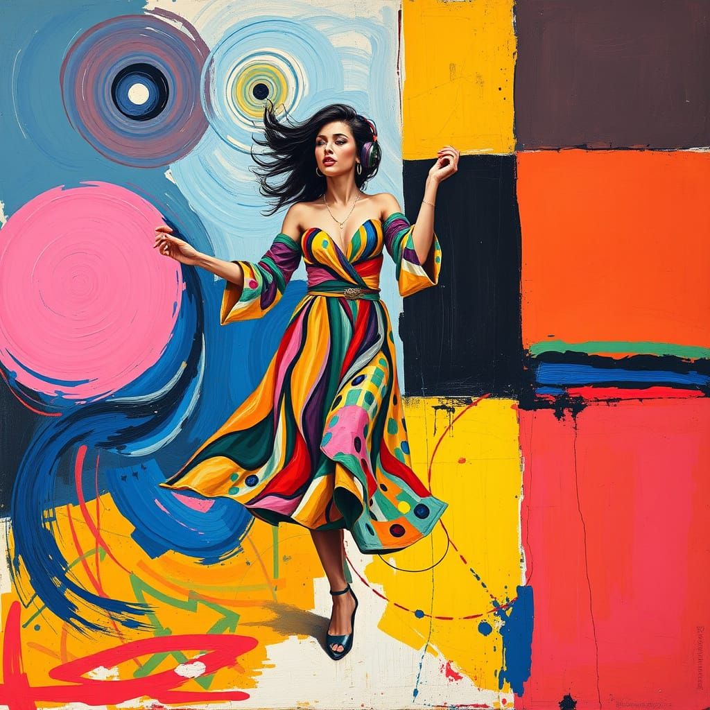 Woman Dancing in Abstract Expressionist Style