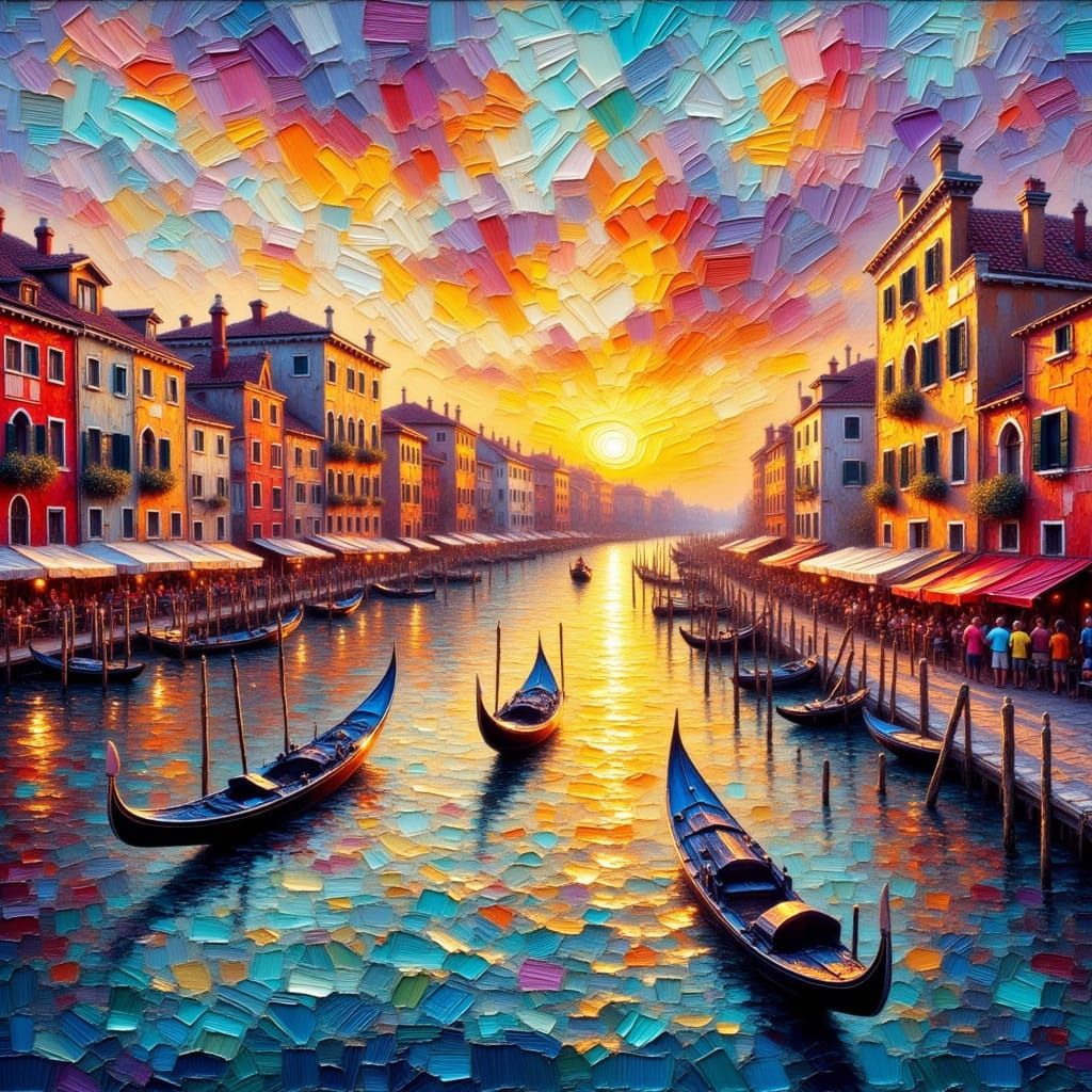 Venice Sunset in Thick Impasto Oil Painting Style
