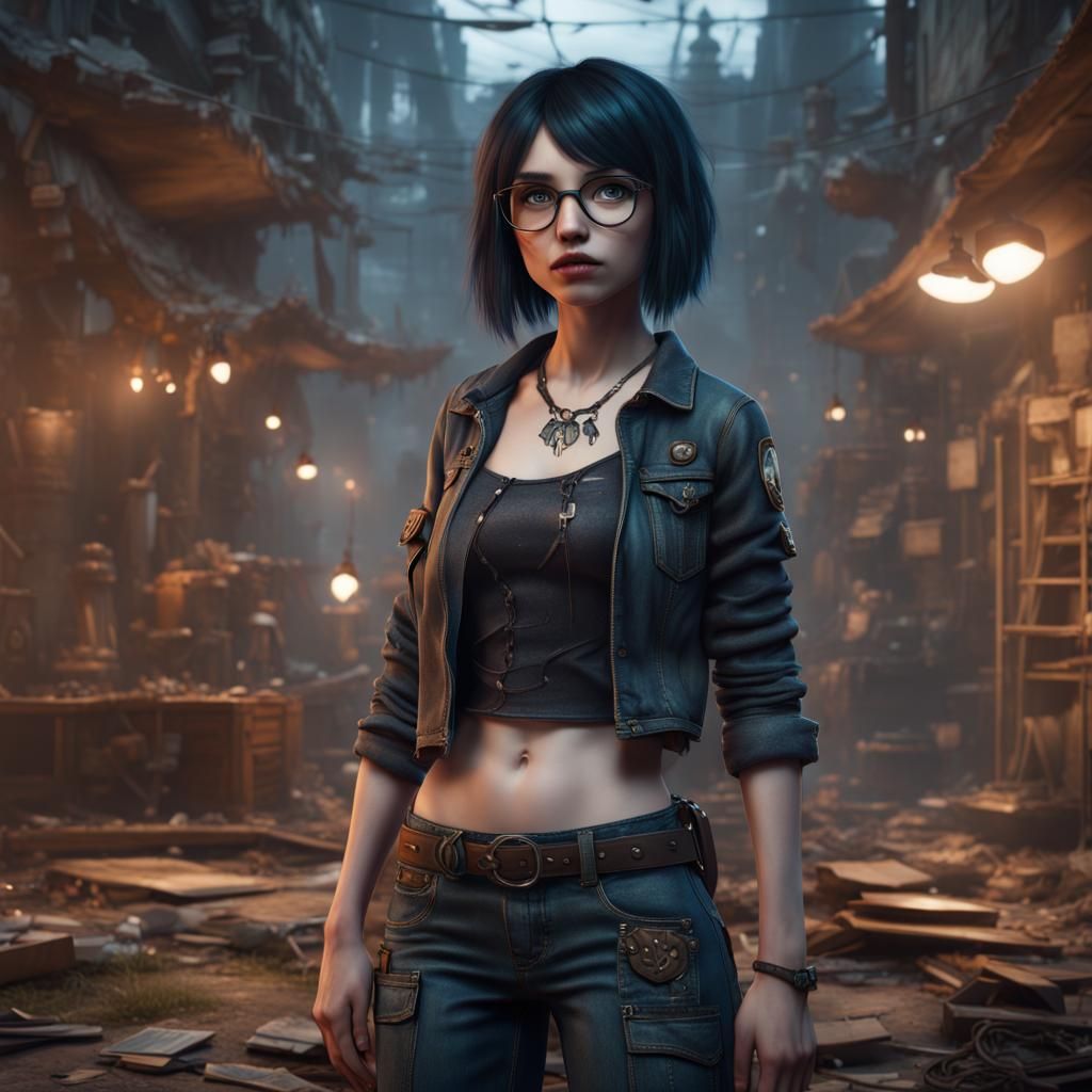 Detailed Emo Girl Full Body Portrait