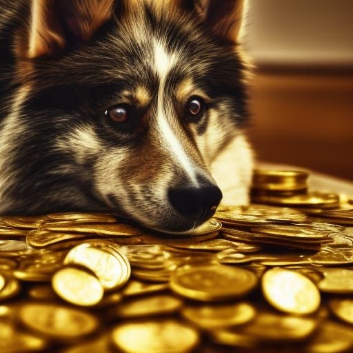 Cute Doge with Falling Gold Coins