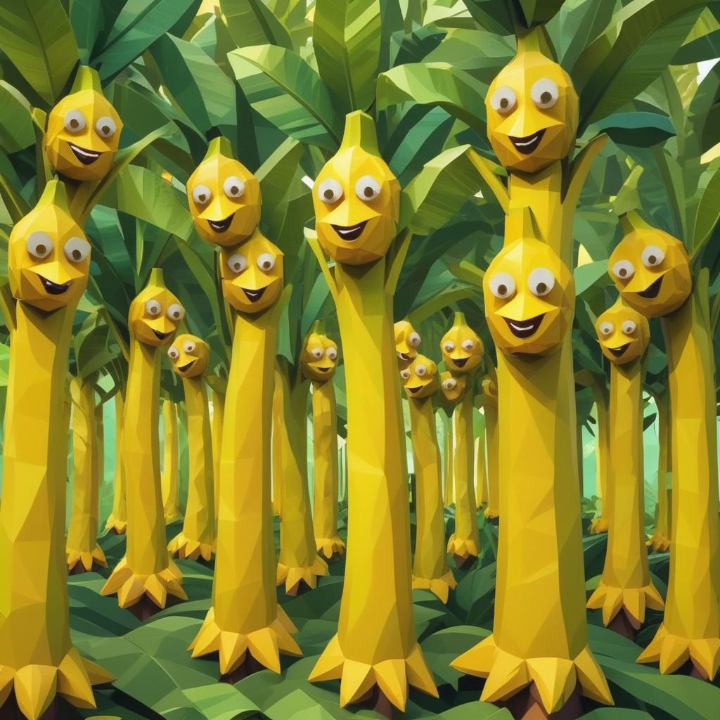 Banana Tree Forest in Low-Poly Digital Art