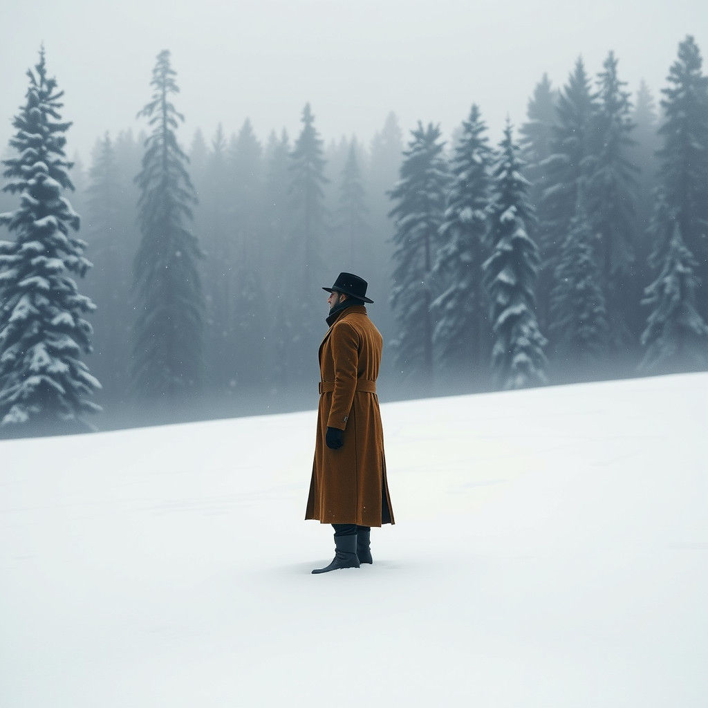 Winter Landscape: Serene Figure in Snowy Forest