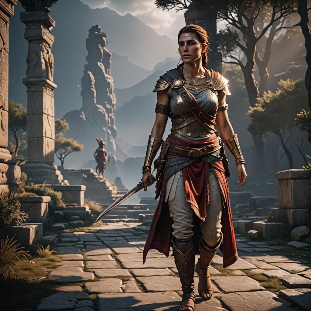 Kassandra with Glowing Isu Clothing, Hyperrealistic