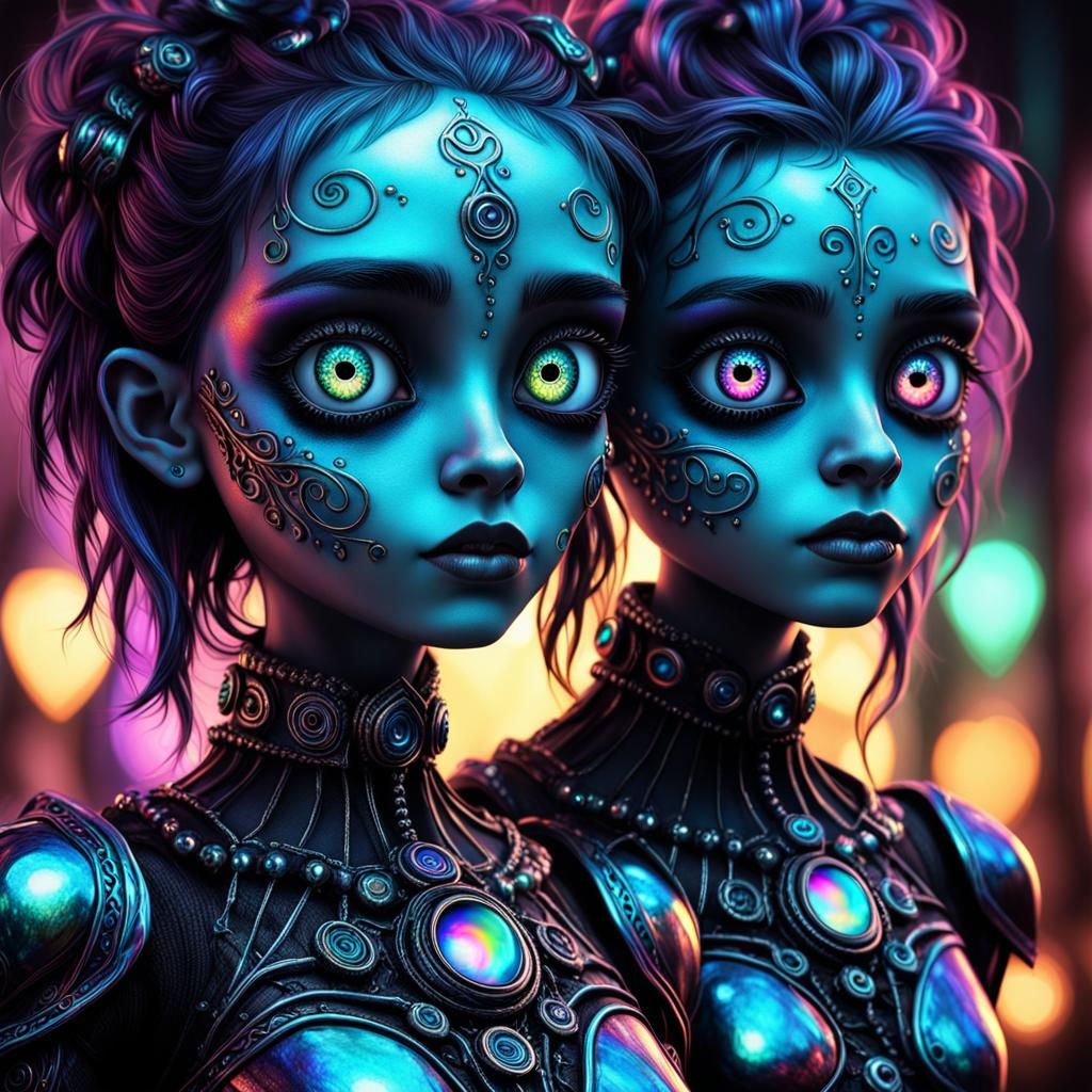 Iridescent Goth Romance in Tim Burton Style